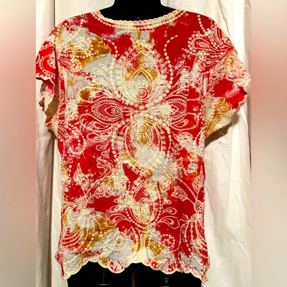 Solitaire Women's Sz L Short Sleeve Embroidered Top - Picture 4 of 6